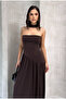 Women's Scarf-Accessoried Strapless Neckline Slit Sandy Dress - 6