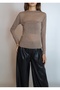 Women's Brown Mock Neck Transparent Knitted Blouse Yy101304 - 2