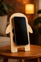 Penguin Shaped Mirror Detailed Wooden Phone Stand (Light Wood) - 3