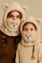 3-in-1 Winter Beanie Mask Scarf Neck Warmer Headphone with Plush Teddy Bear Adult Children Brown