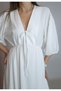 Women's White V-Neck Balloon Sleeve Lined Maxi Dress Yy101271 - 5
