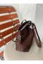 Women's Bitter Brown Curved Suede Hand, Arm and Shoulder Bag with Wallet and Belt Detail - 5
