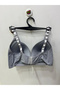 Women's Underwire-Free Cotton Shaping / Sculpting Striped Detail Gray Bra - 2