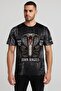 Crew Neck Printed Stone T-Shirt - Black - 7