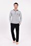 Men's Grey Black Design Jacquard Cotton Long Sleeve Men's Pajama Set - 3