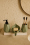 Decorative Green Color 3 Pieces Geometric Pattern Bathroom Set Liquid Soap Dispenser Solid Soap Holder Toothbrush Holder