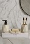 Decorative Beige Color 3 Pieces Geometric Pattern Bathroom Set Liquid Soap Dispenser Solid Soap Holder Toothbrush Holder - 3