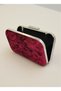 Burgundy Silver Detailed Luxury Wavy Velvet Women's Evening Dress Bag - 8