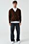 Brown Men's Cardigan with Ripped Detail - 2