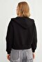 Basic Fermuarlı Kapüşonlu Crop Sweatshirt - 8