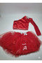 3-4 Years Old – Red Tutu Skirt Velvet One-Shoulder Crop Top Christmas Party Costume with Crystal Stone Gift - 4