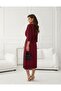 Women's Long Sleeve Double-Breasted Collared Side Ruched Midi Imported Crepe Dress - 3