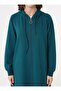 Hooded Detail Zippered Sports Coat / Outerwear - Dark Emerald - - 3