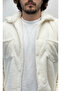 Men's White, Buttoned, Pocket Detail, Plush, Sherpa, Fur Collar, Textured, Shirt, Jacket - 4