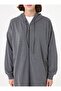 Basic Zippered Hooded Sweatshirt - Gray Melange - - 3