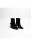 Black Suede Genuine Leather Patent Leather Paneled Women's Pointed Toe Thick Heeled Boots - 2