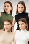 Women's Black White Cream Khaki 4-Piece Sleeveless Bodysuit