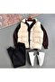 Puffer Vest and Oversized 3-Yarn Crew Neck Thick Fleece Bottom Top Set, 3-Piece Set