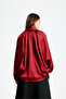 Women's Oversized Bat Cut Gold Zipper Detailed Satin Shirt - 8