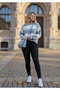 Blue and White Striped Knitted Crew Neck Sweater