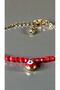 Bensei Steel Case Evil Eye Bead Accessory Bracelet with Natural Coral Beads, Steel Chain and Lock - 5