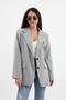 Premium Gray Striped Pocket Detailed Lined Shoulder Pad Piece Classic Blazer Jacket Buttoned Long Jacket Hijab