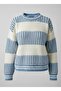 Blue and White Striped Knitted Crew Neck Sweater - 4