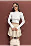 Half Fishing Collar Buttoned Long Sleeve Blouse Ribbed Knit Op Bluz - 3