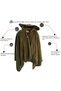 Black Warm Anti-Pilling Fleece Hooded Unisex Outdoor Camper Poncho Winter Buttoned Shawl - 6