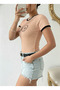 Women's Powder Color Crew Neck Basic Slim Fit Short Sleeve Body Full Stretch Fabric Full Fit Length 55Cms - 4