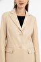 Louisa Beige Blazer Women's Genuine Leather Jacket - 3