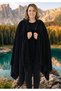 Black Warm Anti-Pilling Fleece Hooded Unisex Outdoor Camper Poncho Winter Buttoned Shawl