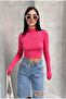 Half Fishing Collar Buttoned Long Sleeve Blouse Ribbed Knit Op Bluz - 6