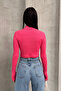 Half Fishing Collar Buttoned Long Sleeve Blouse Ribbed Knit Op Bluz - 8