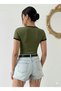 Women's Khaki Color Crew Neck Basic Slim Fit Short Sleeve Body Full Stretch Fabric Full Fit Length 55Cms - 4