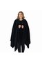 Black Warm Anti-Pilling Fleece Hooded Unisex Outdoor Camper Poncho Winter Buttoned Shawl - 8