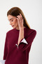 Organic Cotton Paneled Women's Burgundy Long Sleeve Blouse - 3