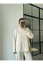 Women's New Season Suitable for Tesettüre High-Necked Beige Striped Knitwear Set - 2