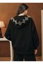 Luxury Pearl Detailed Stone Beaded K Hooded Black Tracksuit Set |   Zippered Sweatshirt & Pants Jewelry - 5