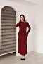 Boat Neck Shimmer Detailed Draped Sandy Evening Dress - 2