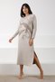 A.Beige/Mink Long Sleeve Crew Neck Embossed Patterned Cashmere Women's Knitwear Dress - 2