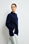 Women's Navy Blue Turtleneck Soft Textured Basic Sweater - 2