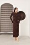 Boat Neck Shimmer Detailed Draped Sandy Evening Dress - 5