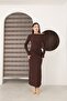 Boat Neck Shimmer Detailed Draped Sandy Evening Dress - 2