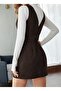 Women's Strappy V-Neck Front Buttoned Mini Thick Corded Fabric Velvet Dress - 5