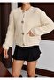 Women's Gold Buttoned Thick Knit Patterned Round Neck Cardigan - 2
