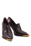 Women's High-Heel Leather-Look Loafers with Gold Toe Detail - 4