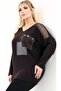 V-neck Pocket and Sleeves Mesh Detail Stone Embroidered Long Sleeve Comfortable and Flowy Stretchy Blouse - 7