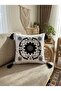 Bohemian Style Single Punch Embroidered 100% Cotton White Fabric Handmade Tassel Detailed Throw Pillow Cover