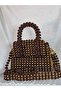 Handmade Brown Velvet and Gold Beaded Luxury Shoulder Bag - 4